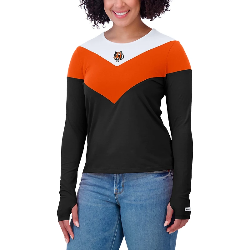 Women's WEAR by Erin Andrews Cincinnati Bengals Black/Orange Plus Chevron Tri-Blend Long Sleeve T-Shirt