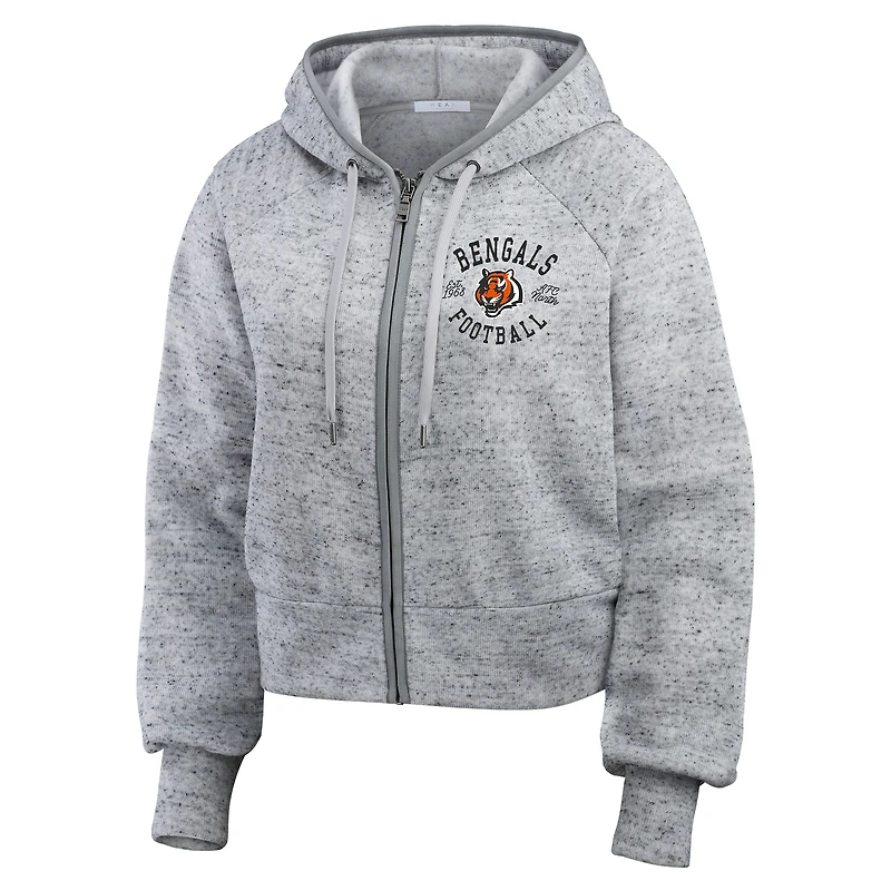 Women's WEAR by Erin Andrews  Heather Gray Cincinnati Bengals Speckled Fleece Cropped Full-Zip Hoodie
