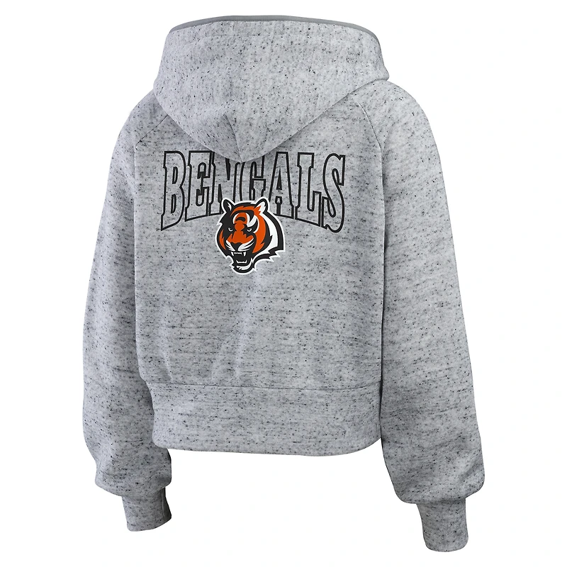 Women's WEAR by Erin Andrews  Heather Gray Cincinnati Bengals Speckled Fleece Cropped Full-Zip Hoodie