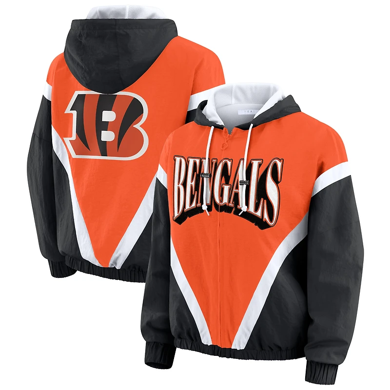Coupe-vent à capuche zippé rétro orange/noir WEAR by Erin Andrews pour femme des Bengals de Cincinnati
