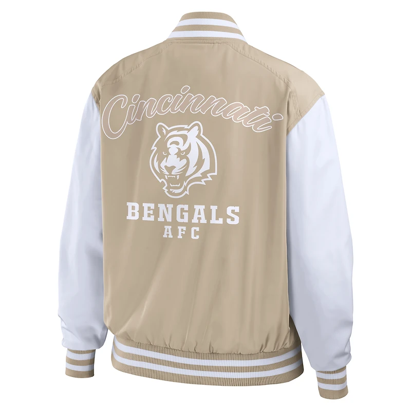 Veste aviateur zippée ton sur WEAR by Erin Andrews pour femme, couleur beige, des Bengals de Cincinnati