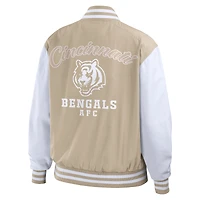 Veste aviateur zippée ton sur WEAR by Erin Andrews pour femme, couleur beige, des Bengals de Cincinnati