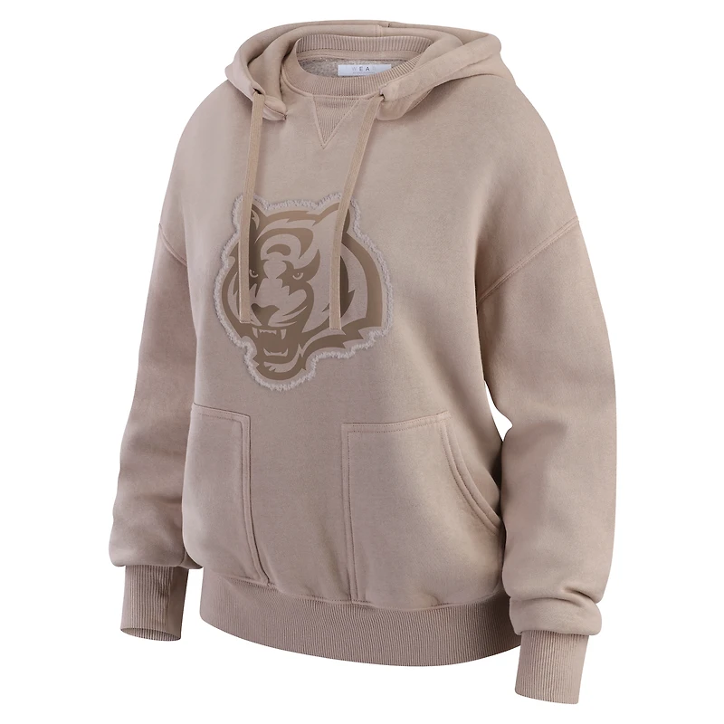 Women's WEAR by Erin Andrews Tan Cincinnati Bengals Washed Pullover Crewdie