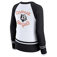 Women's WEAR by Erin Andrews White/Black Cincinnati Bengals Colorblock Raglan Sweater