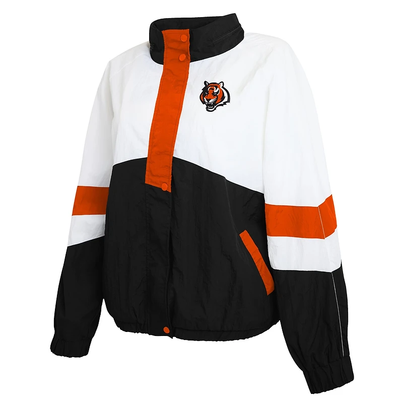 Women's WEAR by Erin Andrews  White/Black Cincinnati Bengals Crinkle Full-Snap Hooded Windbreaker Jacket