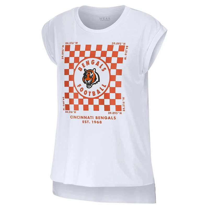 Women's WEAR by Erin Andrews White Cincinnati Bengals Checker Muscle Tank Top