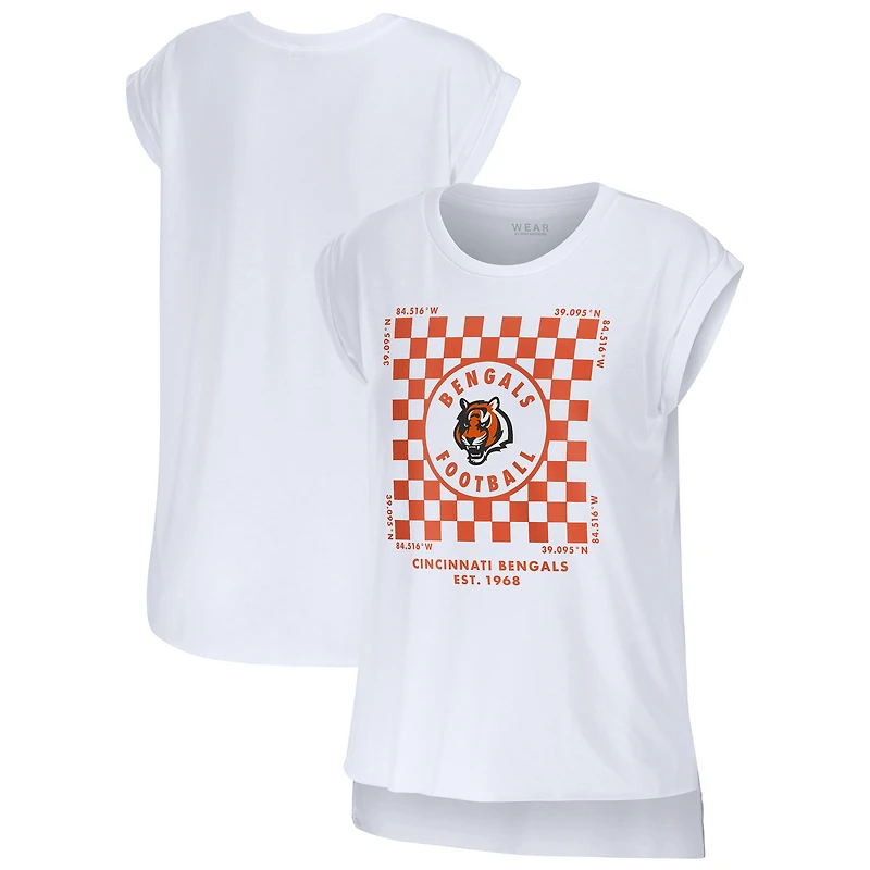 Women's WEAR by Erin Andrews White Cincinnati Bengals Checker Muscle Tank Top