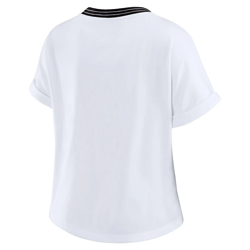 T-shirt court à rayures centrales blanc pour femme WEAR by Erin Andrews, motif Dolman des Bengals de Cincinnati