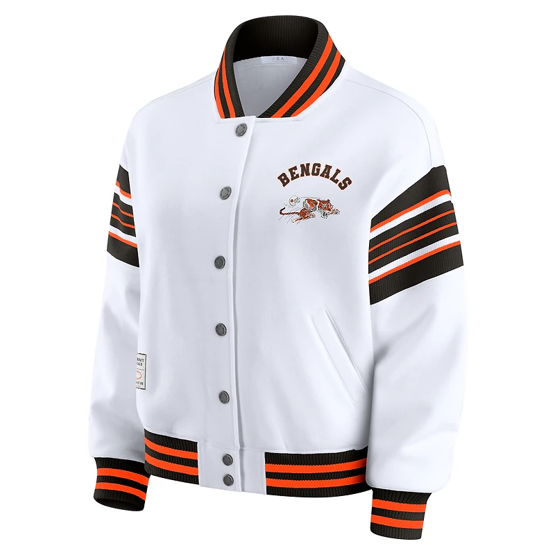 Women's WEAR by Erin Andrews White Cincinnati Bengals Full-Snap Fleece Sweatshirt Jacket