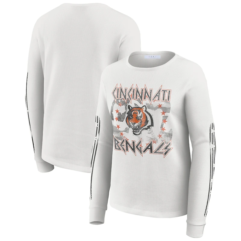 Women's WEAR by Erin Andrews  White Cincinnati Bengals Graphic Waffle Long-Sleeve T-Shirt