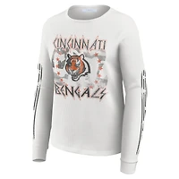 Women's WEAR by Erin Andrews  White Cincinnati Bengals Graphic Waffle Long-Sleeve T-Shirt