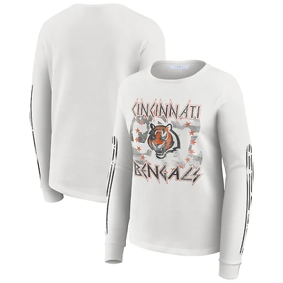 Women's WEAR by Erin Andrews  White Cincinnati Bengals Graphic Waffle Long-Sleeve T-Shirt