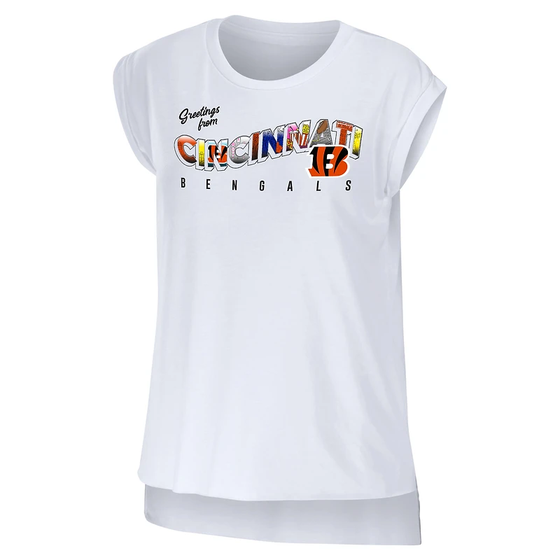Women's WEAR by Erin Andrews White Cincinnati Bengals Greetings From Muscle T-Shirt