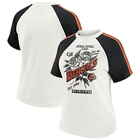 T-shirt raglan blanc à rayures et manches vieillies pour femme WEAR by Erin Andrews, équipe des Bengals de Cincinnati
