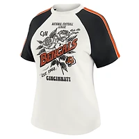 T-shirt raglan blanc à rayures et manches vieillies pour femme WEAR by Erin Andrews, équipe des Bengals de Cincinnati