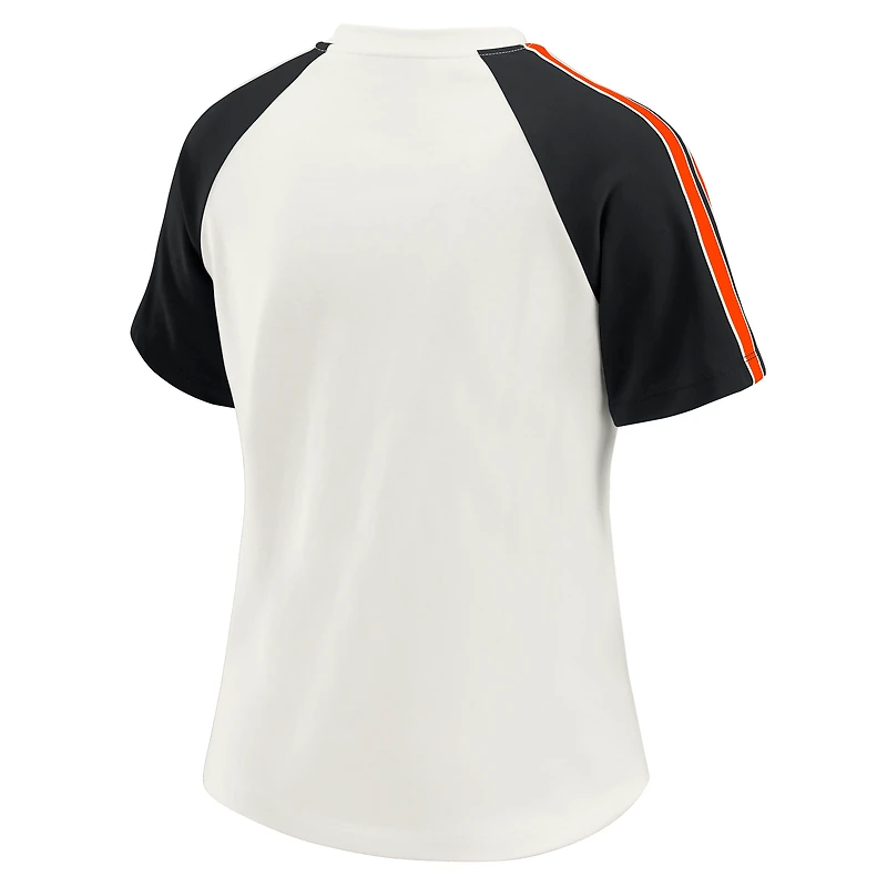 T-shirt raglan blanc à rayures et manches vieillies pour femme WEAR by Erin Andrews, équipe des Bengals de Cincinnati