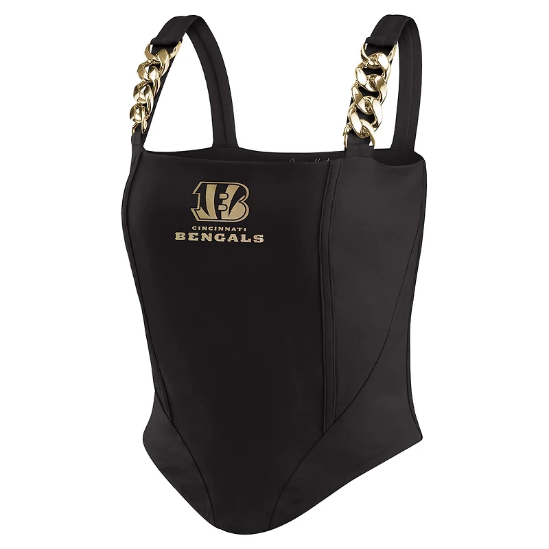 Women's WEAR by Erin Andrews x Gracie Hunt Black Cincinnati Bengals Chain Link Corset Top