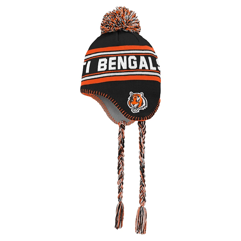 Youth Black Cincinnati Bengals Jacquard Tassel Knit Hat with Pom