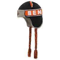 Bonnet en tricot noir pour jeunes Cincinnati Bengals avec oreilles de soldat