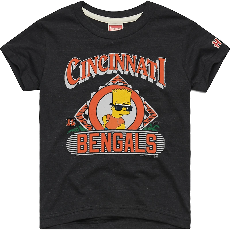 T-shirt tri-blend anthracite hommage à Bart Simpson pour les jeunes Cincinnati Bengals x The Simpsons