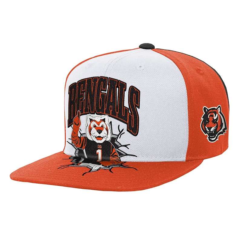 Casquette snapback Mitchell & Ness blanche pour enfant, mascotte des Bengals de Cincinnati