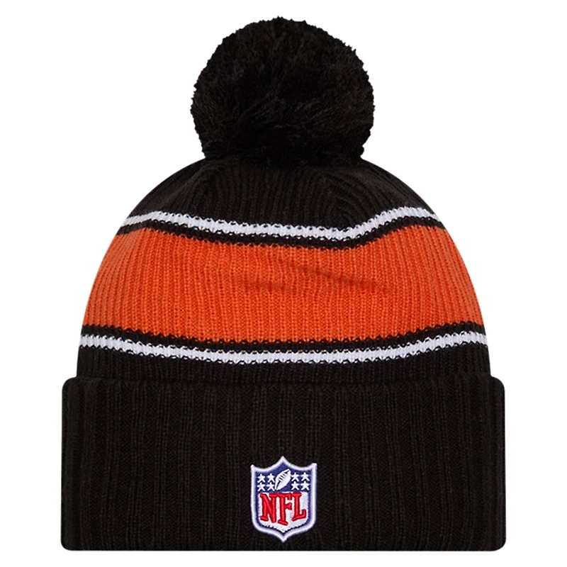 Youth New Era Black Cincinnati Bengals 2024 Sideline Sport Cuffed Knit Hat with Pom