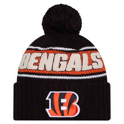 Youth New Era Black Cincinnati Bengals 2024 Sideline Sport Cuffed Knit Hat with Pom