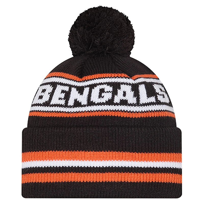 Bonnet en tricot classique à revers et pompon New Era pour jeunes Cincinnati Bengals noir