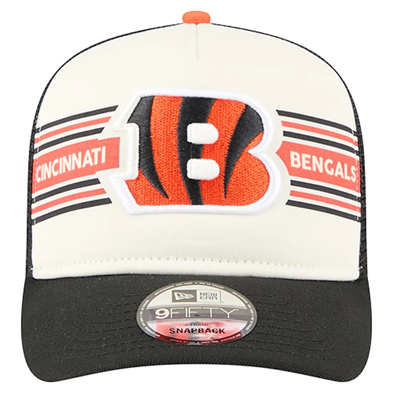 Casquette de camionneur ajustable New Era 9FIFTY A-Frame crème/noir pour jeunes des Bengals de Cincinnati