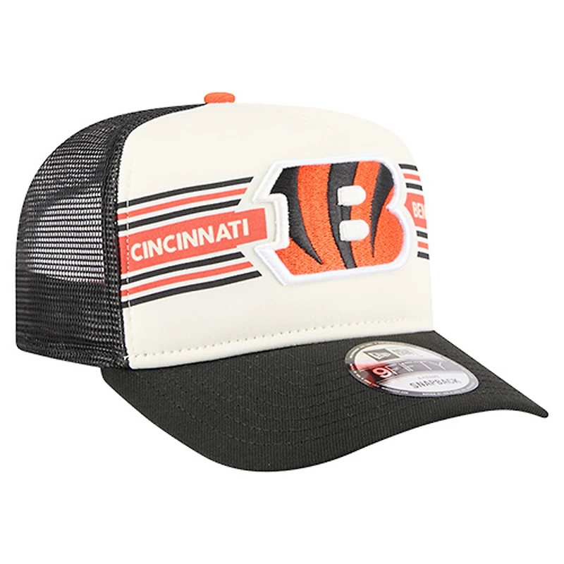 Youth New Era Cream/Black Cincinnati Bengals Banner 9FIFTY A-Frame Adjustable Trucker Hat