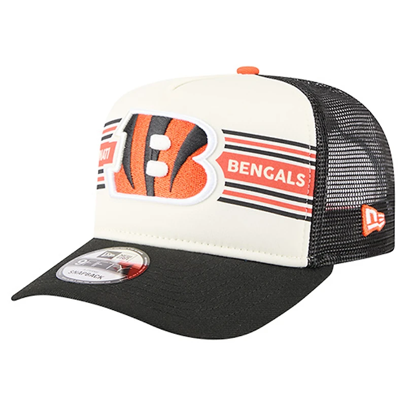 Casquette de camionneur ajustable New Era 9FIFTY A-Frame crème/noir pour jeunes des Bengals de Cincinnati