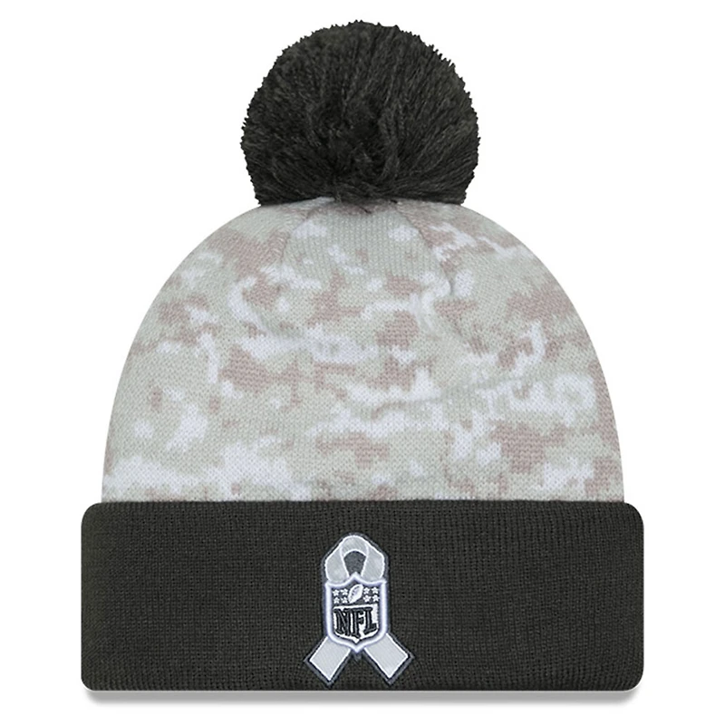 Youth New Era White/Graphite Cincinnati Bengals 2024 Salute To Service Cuffed Pom Knit Hat