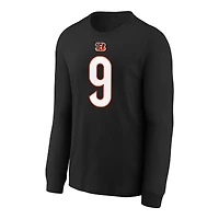 T-shirt à manches longues Nike Joe Burrow noir pour jeune joueur des Bengals de Cincinnati avec nom et numéro