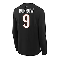 T-shirt à manches longues Nike Joe Burrow noir pour jeune joueur des Bengals de Cincinnati avec nom et numéro