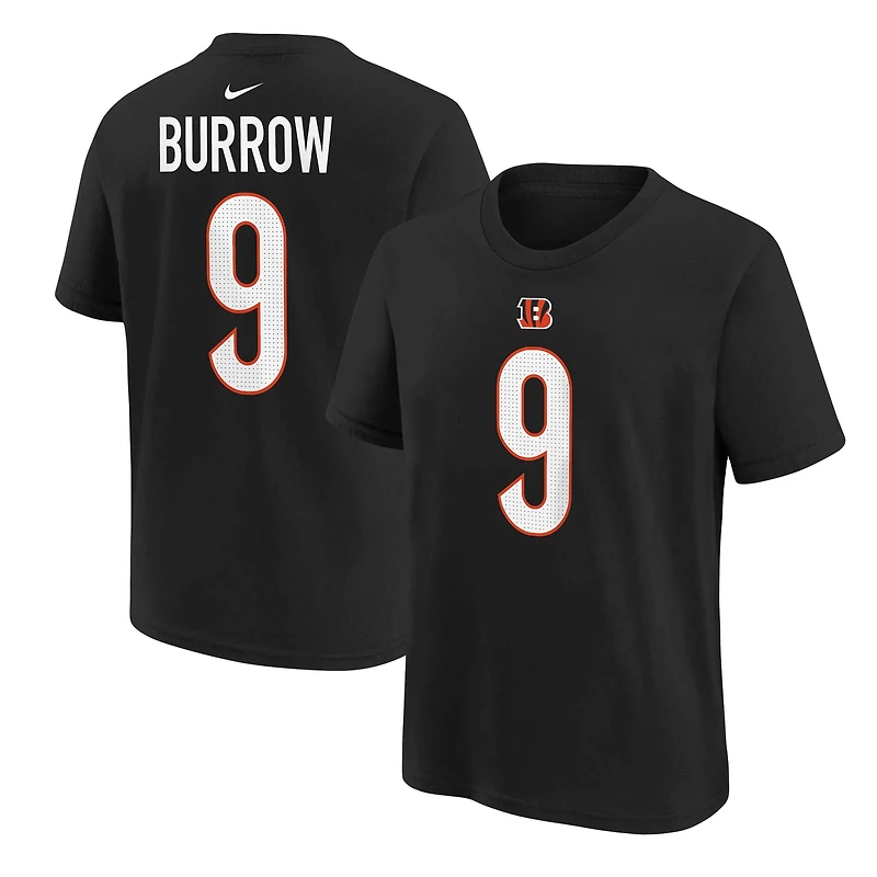 T-shirt Nike Joe Burrow pour jeune, noir, nom et numéro du joueur des Bengals de Cincinnati