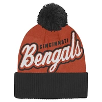 Bonnet en tricot à revers jacquard Pro-Sport orange/noir Cincinnati Bengals avec pompon pour jeunes
