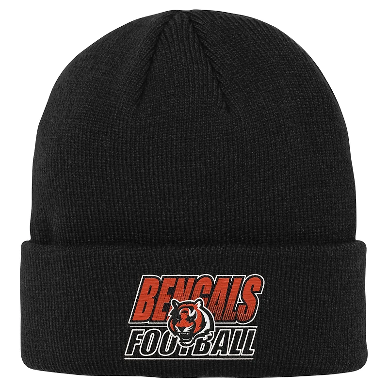 Bonnet en tricot à revers dégradé noir Youth Outerstuff des Bengals de Cincinnati