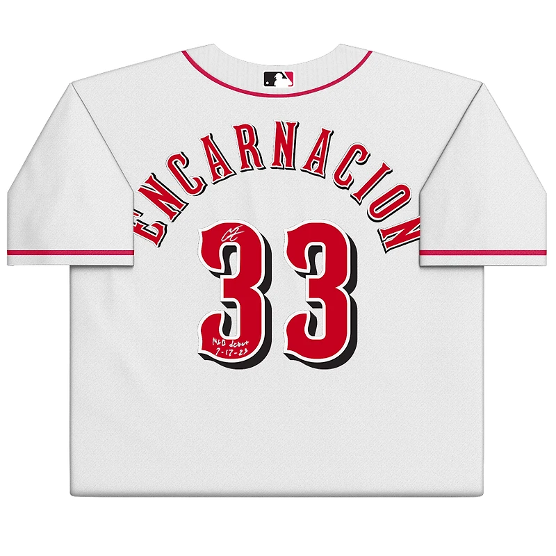 Maillot Nike blanc dédicacé par Christian Encarnacion-Strand des Reds de Cincinnati avec inscription « MLB Debut 7-17-23 »