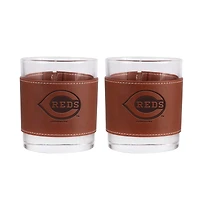 Lot de 2 verres à whisky Cincinnati Reds de 12 oz avec emballage en cuir