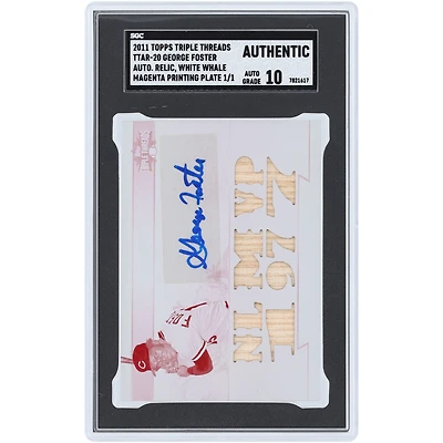 George Foster Cincinnati Reds Autographié 2011 Topps Triple Threads Magenta Impression Plate White Whale Bat Relic #TTAR-20 #1/1 SGC Authentifié Auth/Auto 10 Carte