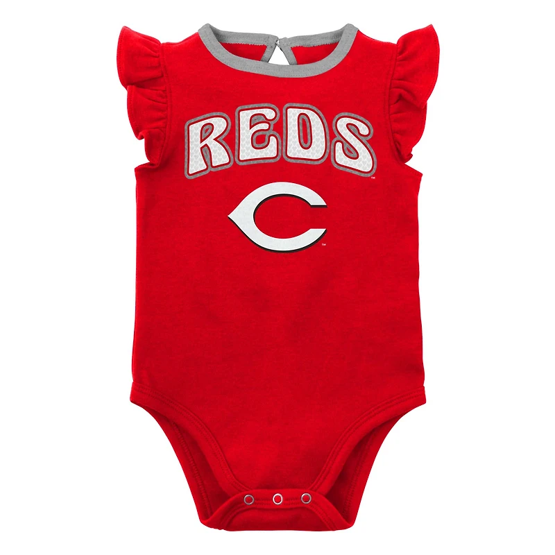 Girls Newborn & Infant Red/Heather Gray Cincinnati Reds Little Fan Two-Pack Bodysuit Set