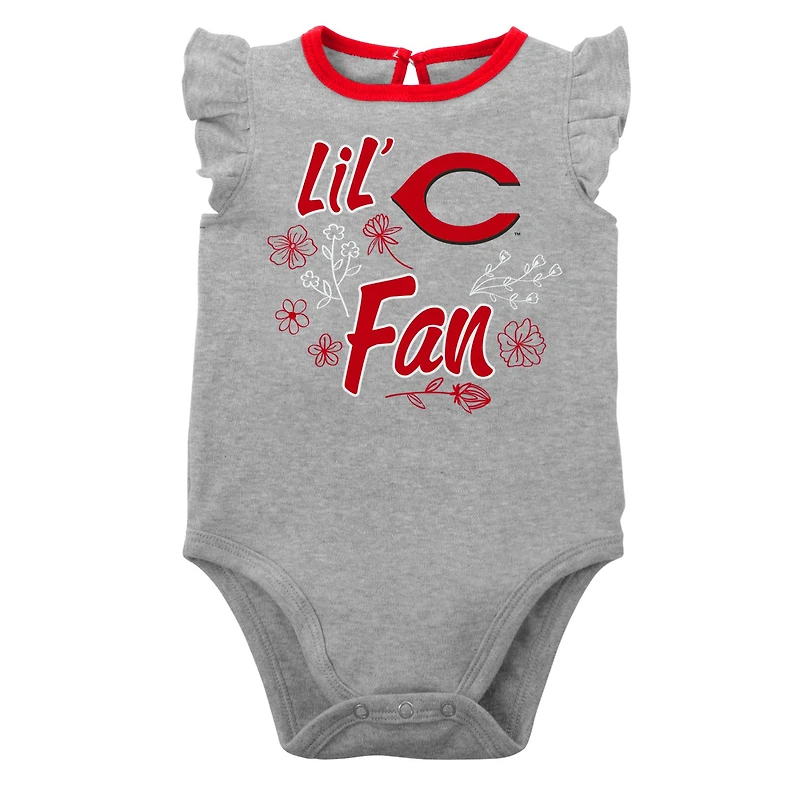 Girls Newborn & Infant Red/Heather Gray Cincinnati Reds Little Fan Two-Pack Bodysuit Set