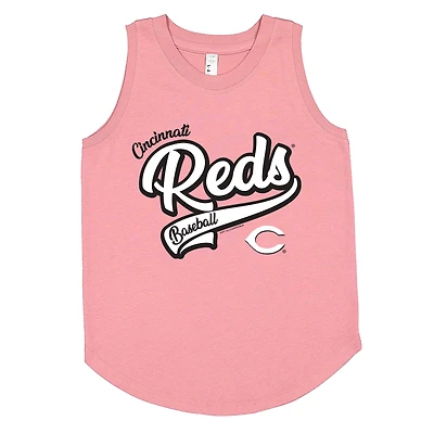 Girls Youth Soft as a Grape Pink Cincinnati Reds Tank Top
