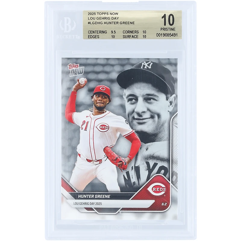 Carte Hunter Greene Cincinnati Reds 2025 Topps Now Lou Gehrig Day #LGD-HG Authentifiée BGS 10 - Sous-notes 9,5, 10, 10, 10