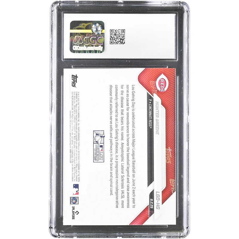 Carte Hunter Greene Cincinnati Reds 2025 Topps Now Lou Gehrig Day #LGD-HG authentifiée CGC (10 cartes