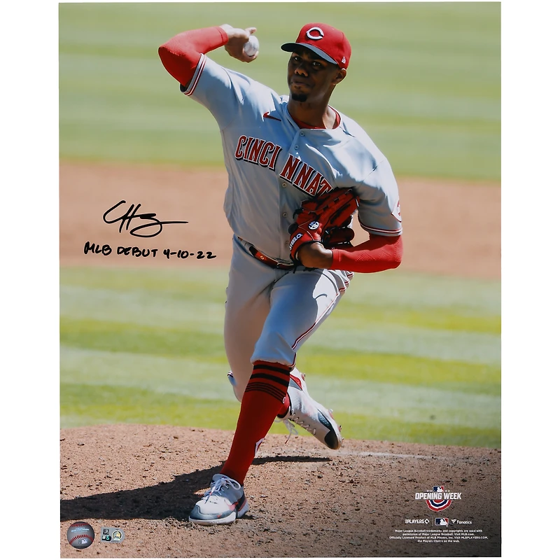 Photo dédicacée de Hunter Greene, lanceur des Reds de Cincinnati, format 40,6 x 50,8 cm, avec inscription « Débuts en MLB le 10 avril 1922 ».