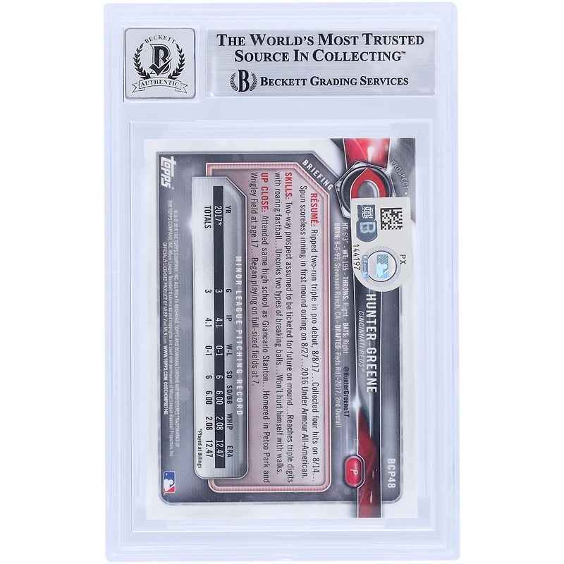 V106832 REDS Hunter Greene Cincinnati Reds Carte de recrue autographiée 2018 Bowman Chrome Prospects #BCP48 Beckett Fanatics Witnessed Authenticated 9/10 Rookie AUT Hunter Greene CARTES À ÉCHANGER BWM 45646 AUTTRC CA01B00074 #3