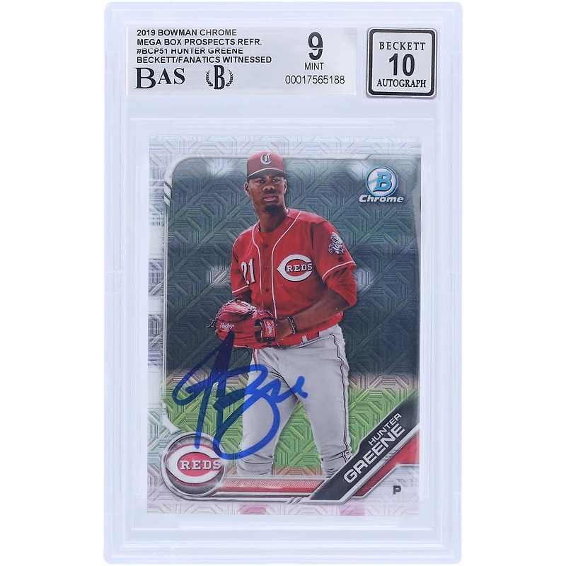 V106832 REDS Hunter Greene Cincinnati Reds Autographié 2019 Bowman Chrome Mega Box Prospects Refractor #BCP51 Beckett Fanatics Witnessed Authentifié 9/10 Carte Hunter Greene AUT BWM TRADING CARDS 45646 AUTTRC CA01B00076 #5