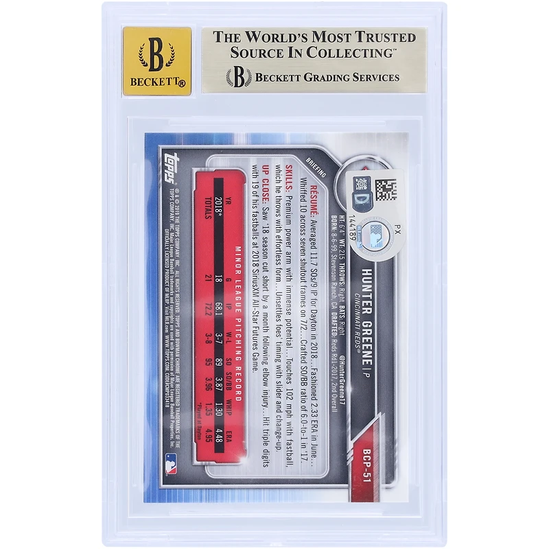 V106832 REDS Hunter Greene Cincinnati Reds Autographié 2019 Bowman Chrome Mega Box Prospects Refractor #BCP51 Beckett Fanatics Witnessed Authenticated 9.5/10 Card Hunter Greene AUT BWM TRADING CARDS 45646 AUTTRC CA01B00075 #4