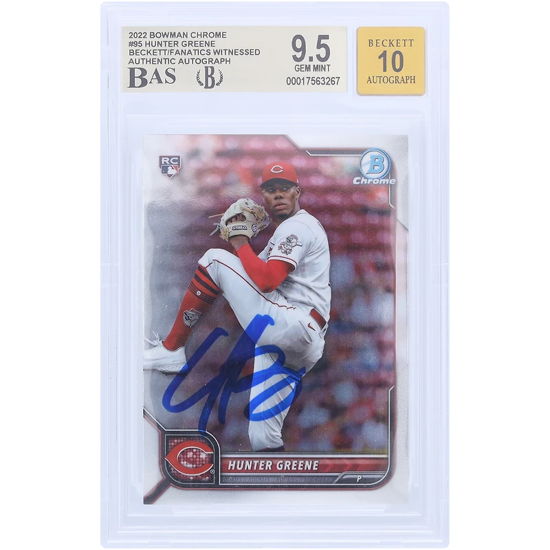 V106832 REDS Hunter Greene Cincinnati Reds Autographié 2022 Bowman Chrome #95 Beckett Fanatics Witnessed Authentifié 9.5/10 Carte Hunter Greene AUT BWM TRADING CARDS 45646 AUTTRC CA01B00079 #8